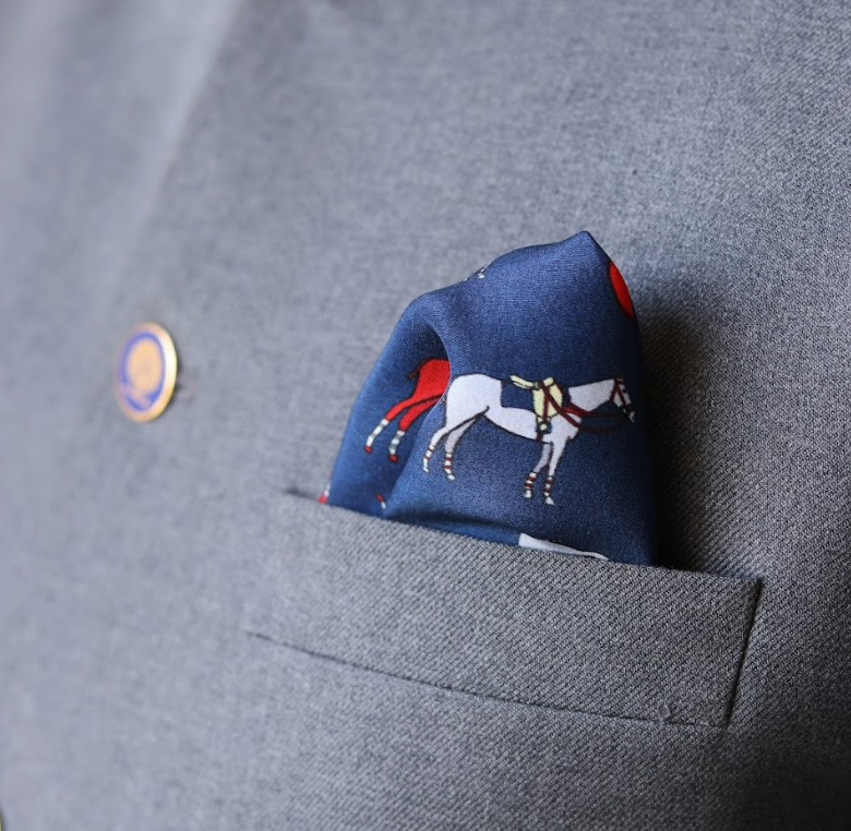 Khatu Red Blue Horse Pocket Square