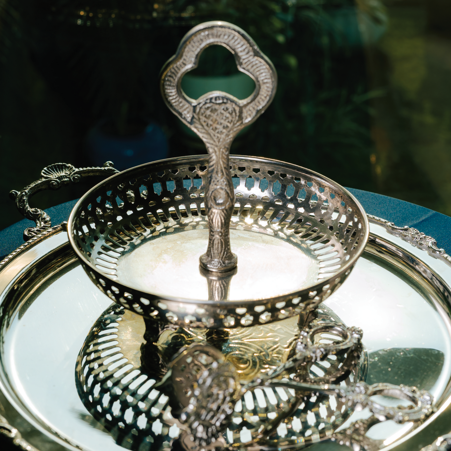 Purple Bird Silver-Plated 'Seva' Serving Platter