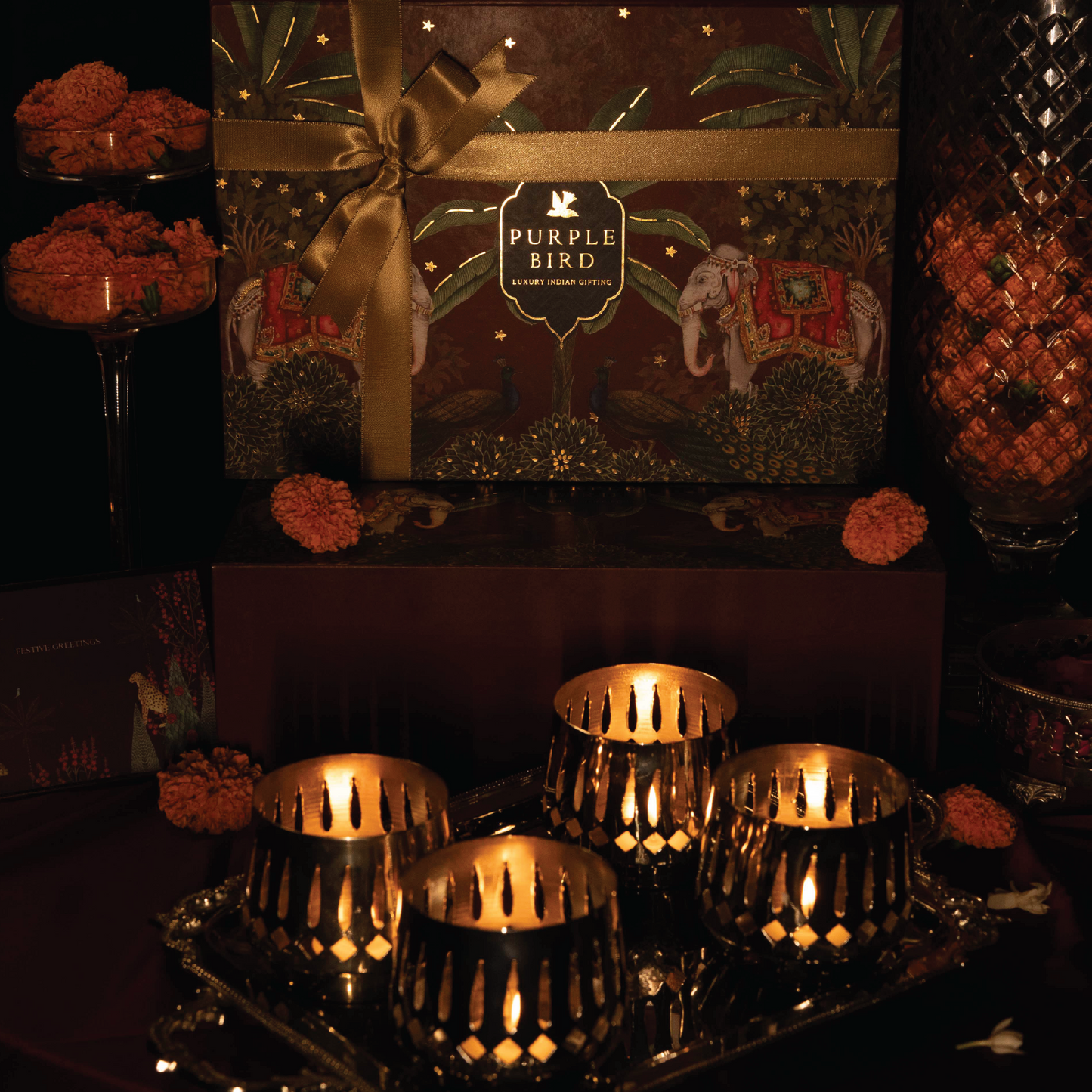 Purple Bird Silver Plated 'Roshan' Votives (Set of 2)