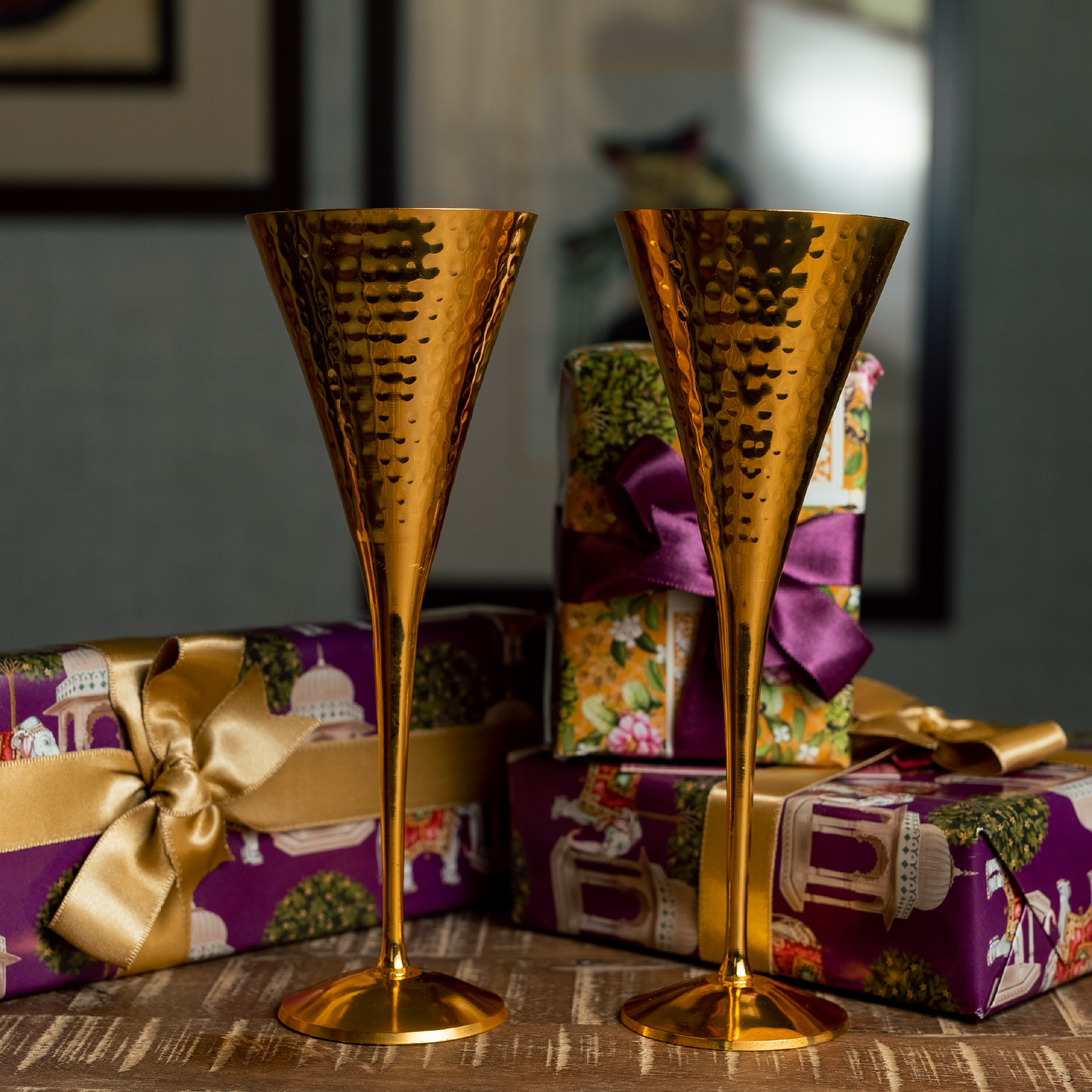 Purple Bird 'Utsav' Gold Polish Cocktail Glasses (Two Glasses)