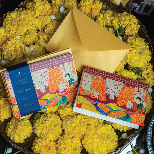 Purple Bird 'Phool Mandi' Notecards with Envelopes (Pack of 10)