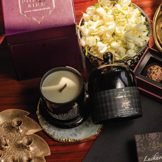 Purple Bird 'Lucknow Ke Nawaab' Luxury Glass Cloché Candle (Oud)