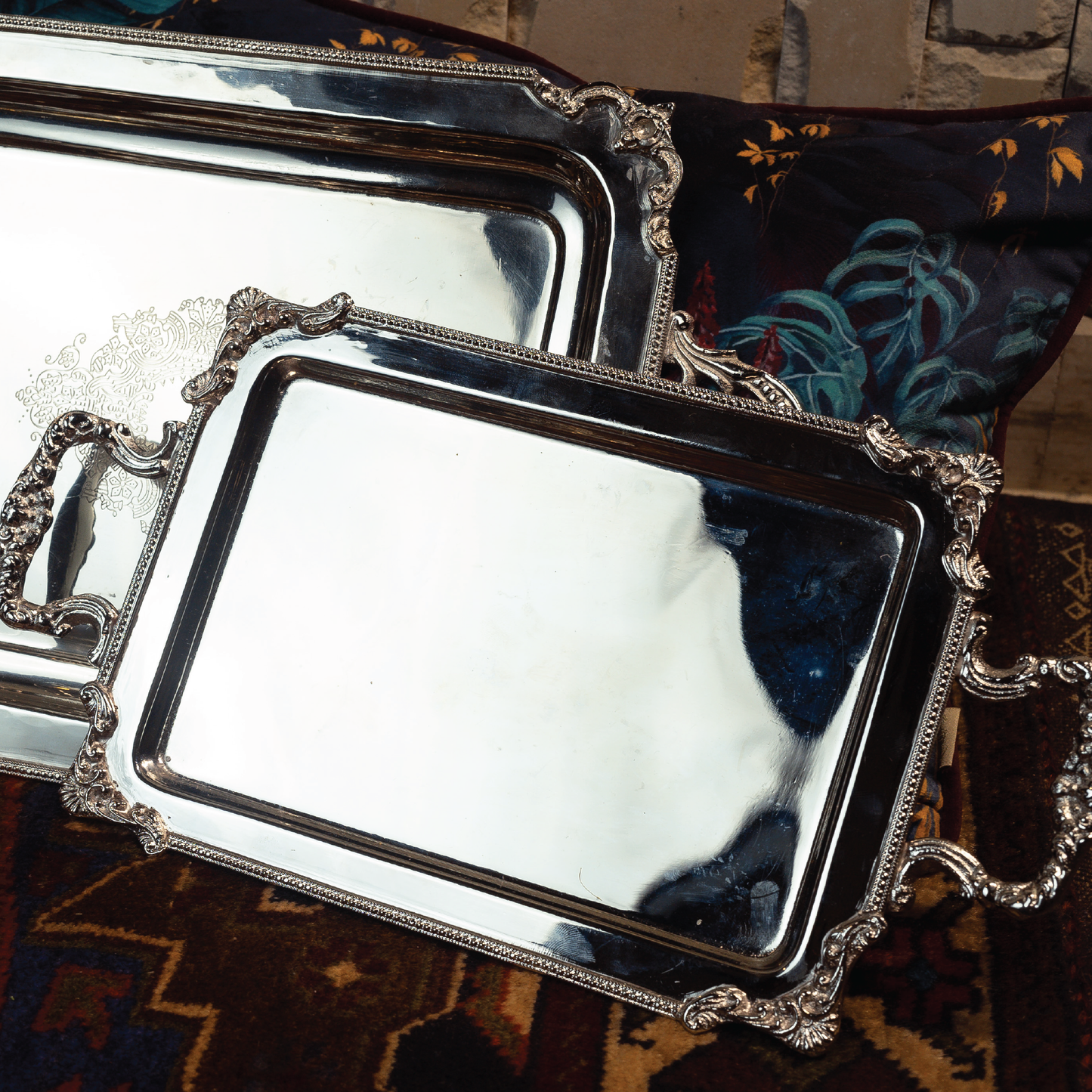 Purple Bird Small 'Seva' Silver Plated Tray