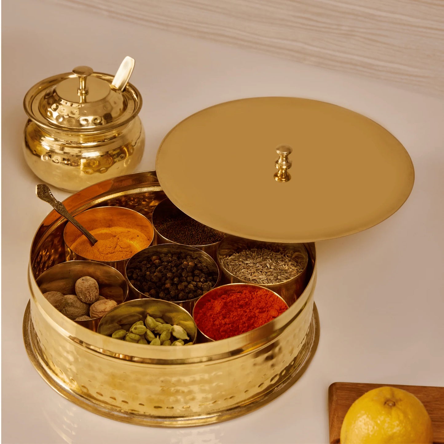 P-TAL Brass Masala Daani/Spice Box (In a Gift Box)