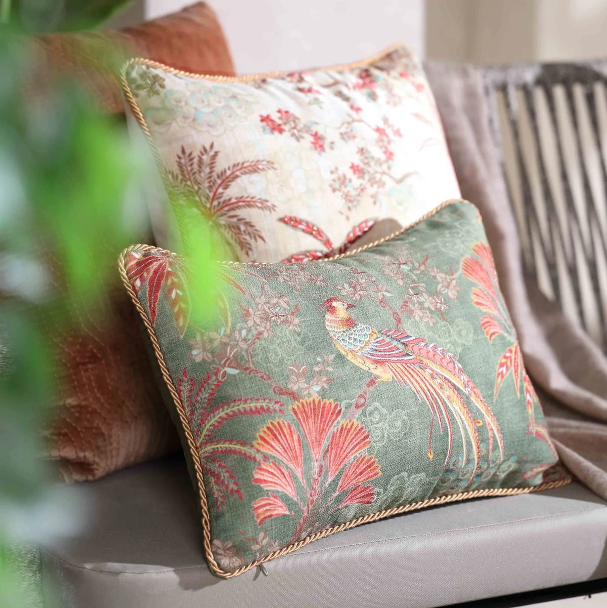 Kainaat Vanya Bird Embellished Cushion - Green Slim