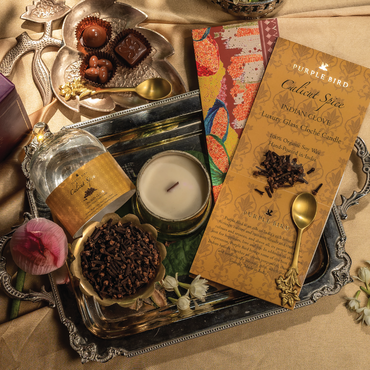 Purple Bird 'Calicut Spice' Luxury Glass Cloché Candle (Clove)