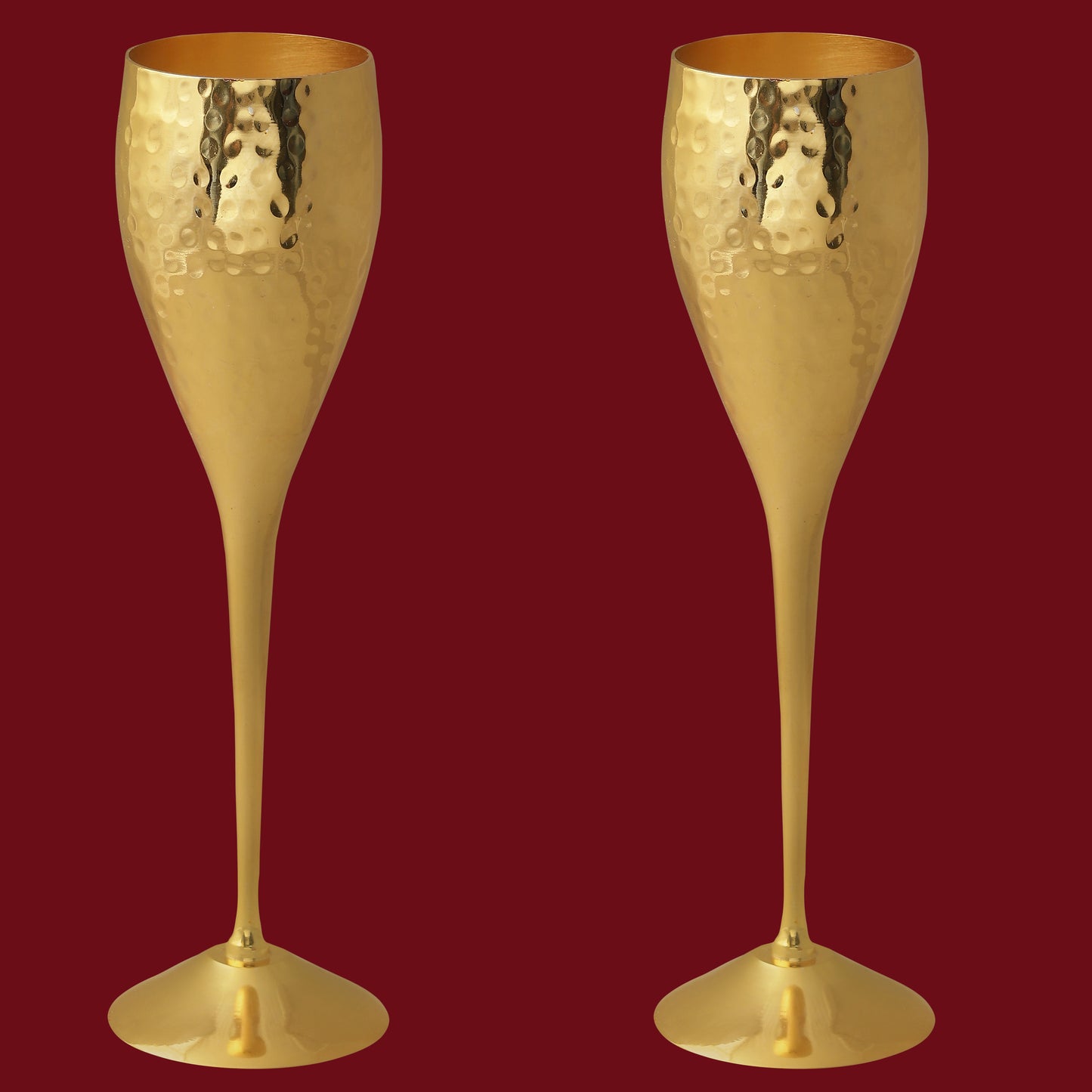Purple Bird 'Utsav' Gold Polish Champagne Flutes (Two Glasses)