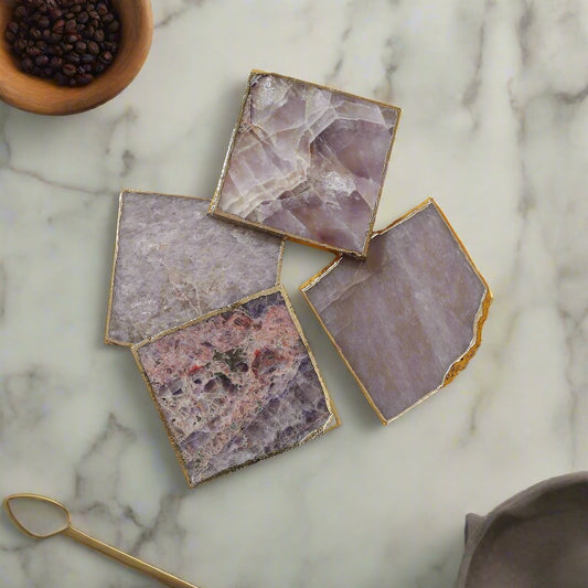 Purple Bird Amethyst Agate 'Riya' Coasters (Two Coasters)
