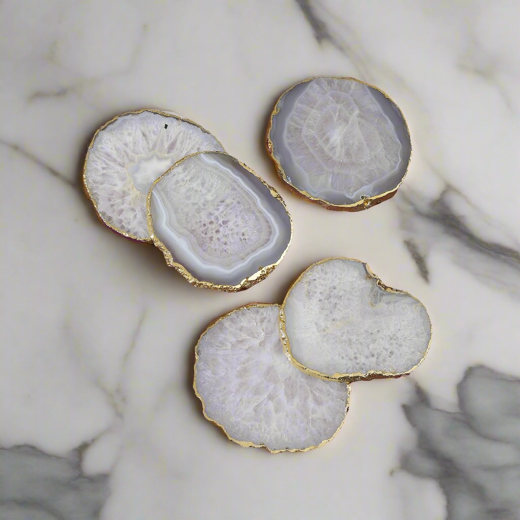 Purple Bird White Agate 'Zara' Coasters (Two Coasters)