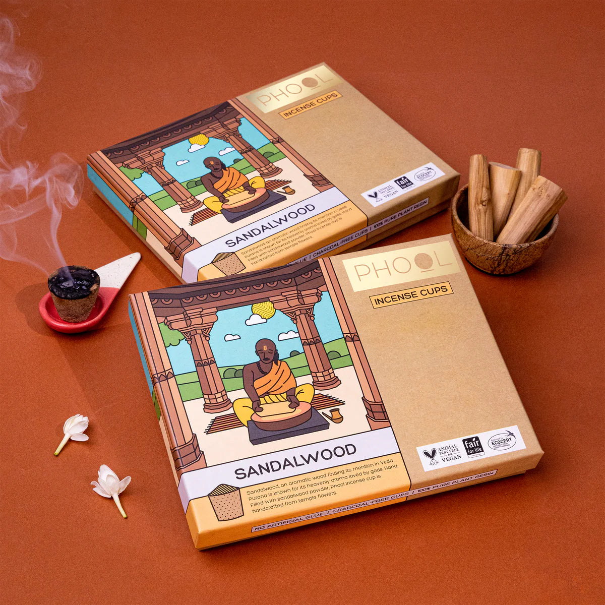 Phool Sandalwood Havan Cups (16 Cups)