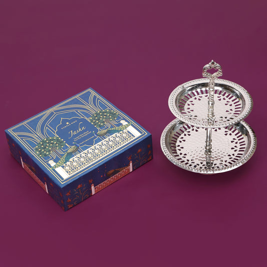Purple Bird Silver Plated 'Jashn' Two-Tier Serving Stand (Round)