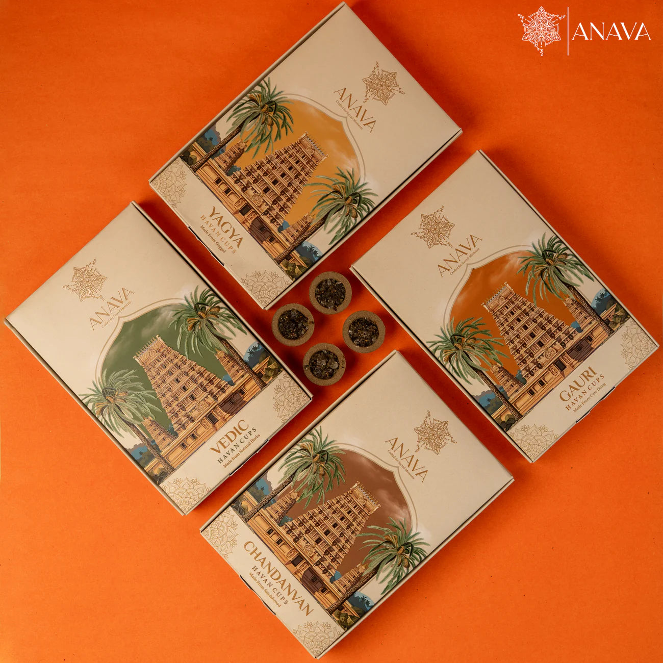 House of Anava Ritual Havan Cups Combo Pack-Sandalwood, Cow Dung, Guggal & Natural Herbal Blend