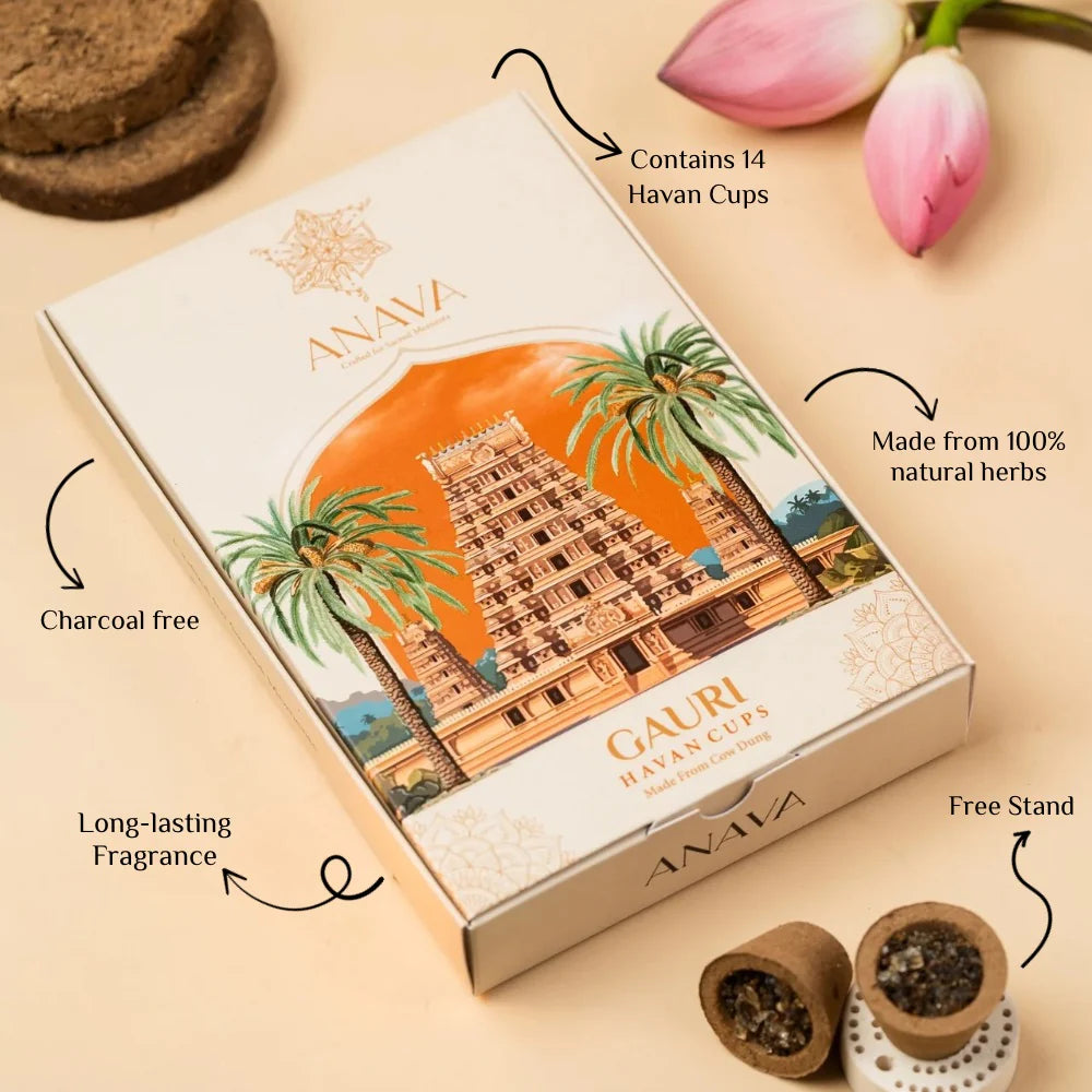 House of Anava Gauri Havan Cups-Made of Cow Dung for Sacred Moments (Pack of 2)