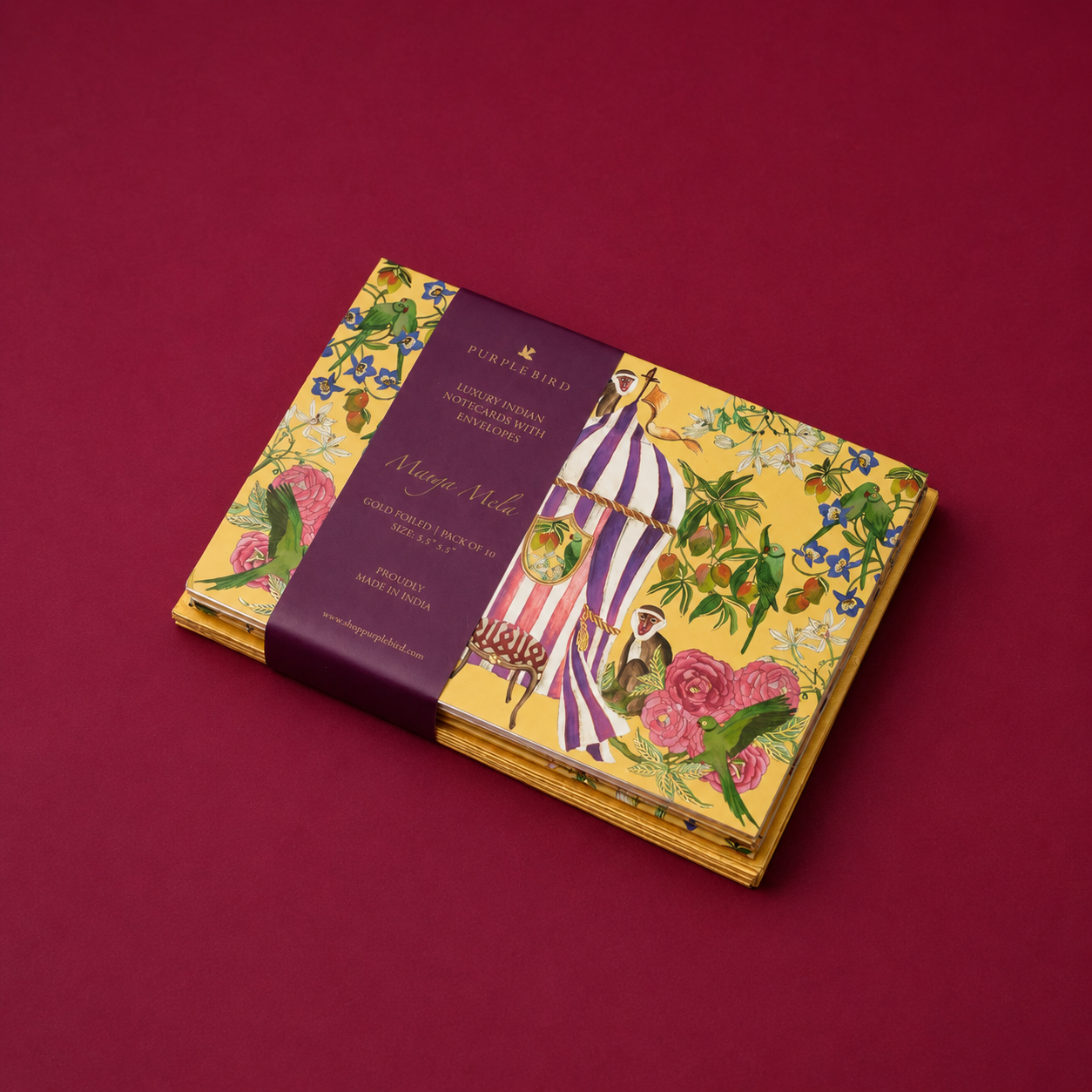 Purple Bird 'Mango Mela' Notecards with Envelopes (Pack of 10)