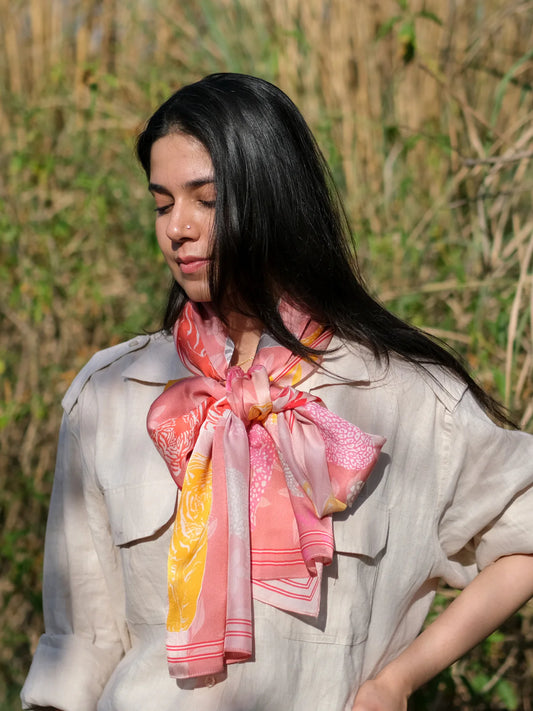 Khatu Pink and Yellow Wild Feline Scarf