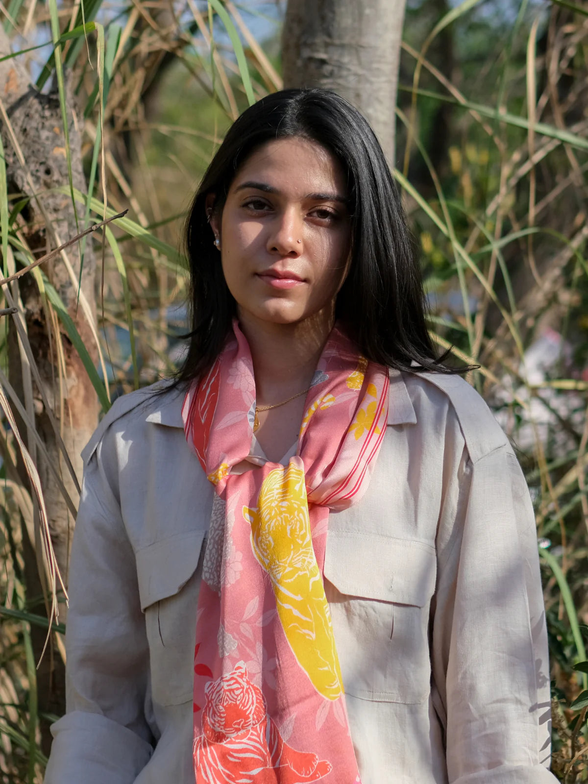 Khatu Pink and Yellow Wild Feline Scarf