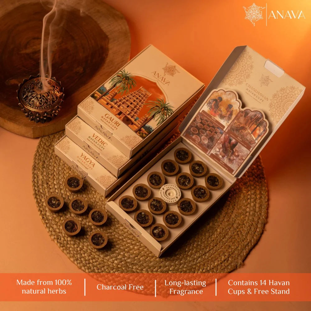 House of Anava Ritual Havan Cups Combo Pack-Sandalwood, Cow Dung, Guggal & Natural Herbal Blend