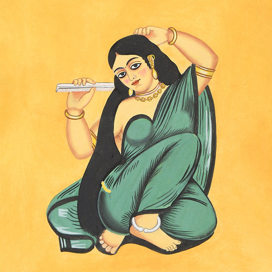 Purple Bird 'Kumudini' Kalighat Pat Artwork (Unframed) 12" x 14"