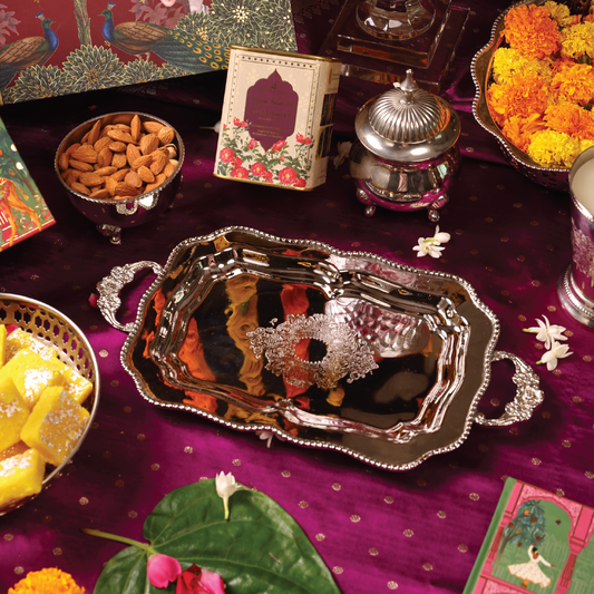 Purple Bird 'Alankar' Silver Plated Arched Tray with Handles