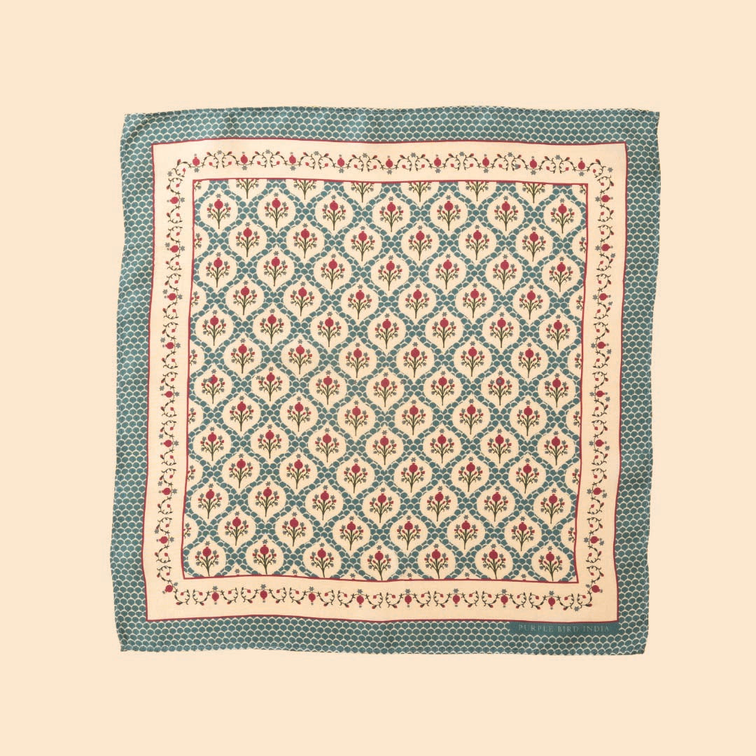 Purple Bird 'Anaar Baagh' Twill Silk Pocket Square - Firoza