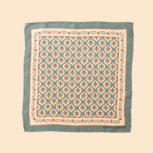 Purple Bird 'Anaar Baagh' Twill Silk Pocket Square - Firoza