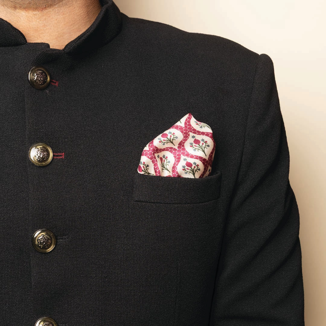 Purple Bird 'Anaar Baagh' Twill Silk Pocket Square - Laal