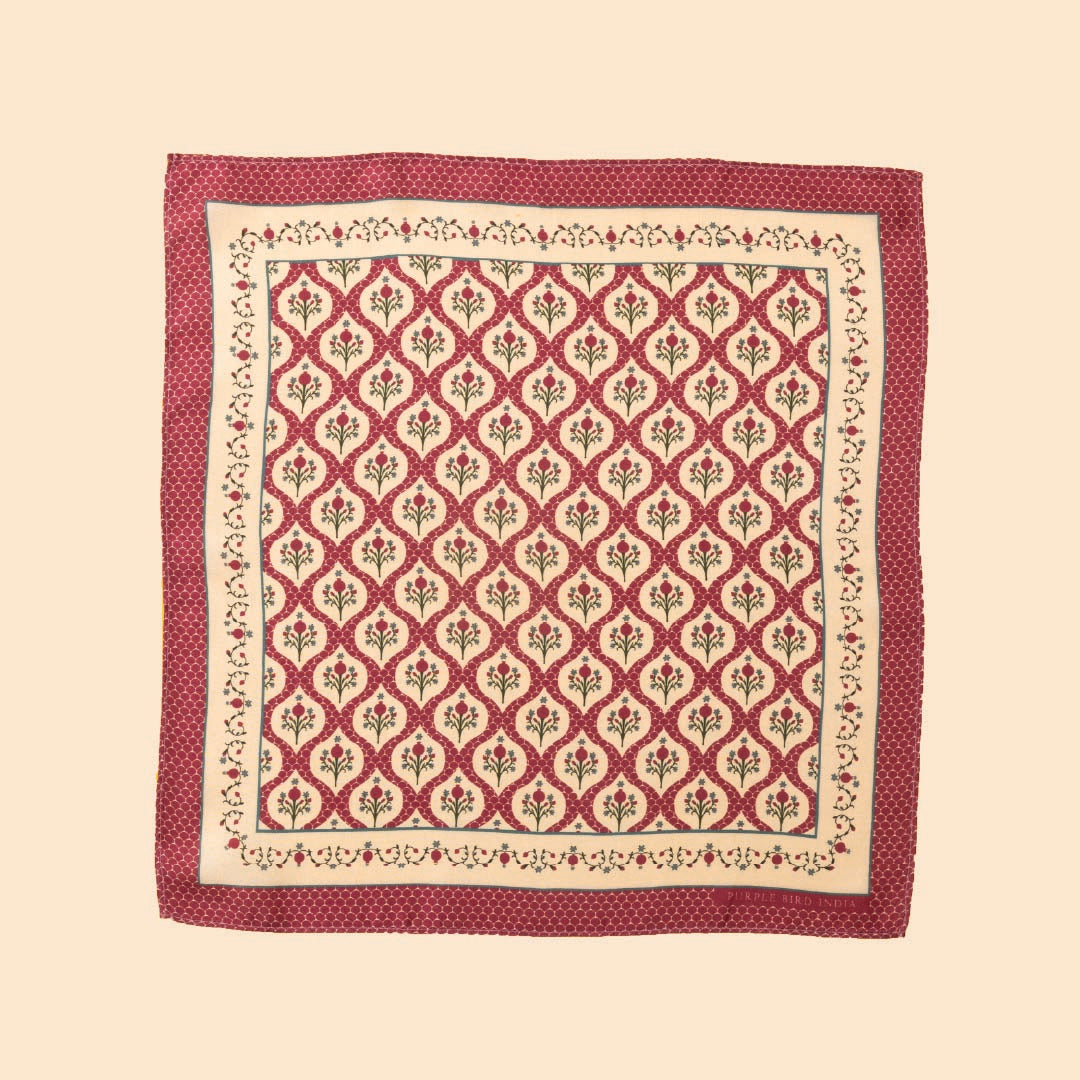 Purple Bird 'Anaar Baagh' Twill Silk Pocket Square - Laal