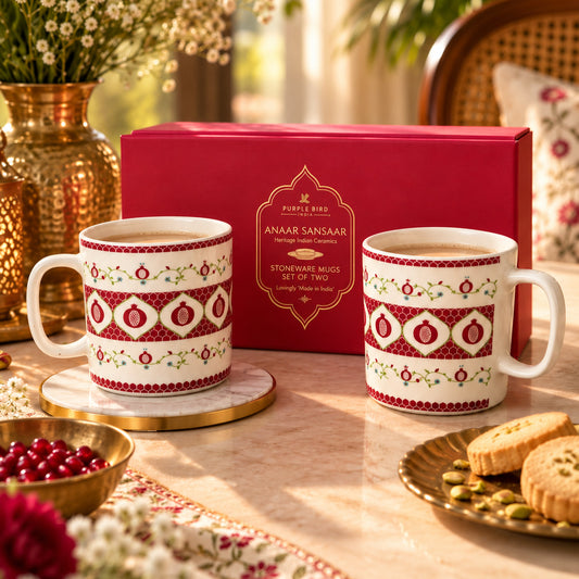 Purple Bird Anaar Baagh Stoneware Mugs (Set of 2)