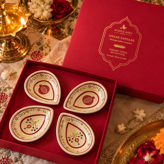 Purple Bird 'Anaar Sansaar' Ceramic Diyas (Set of Four)