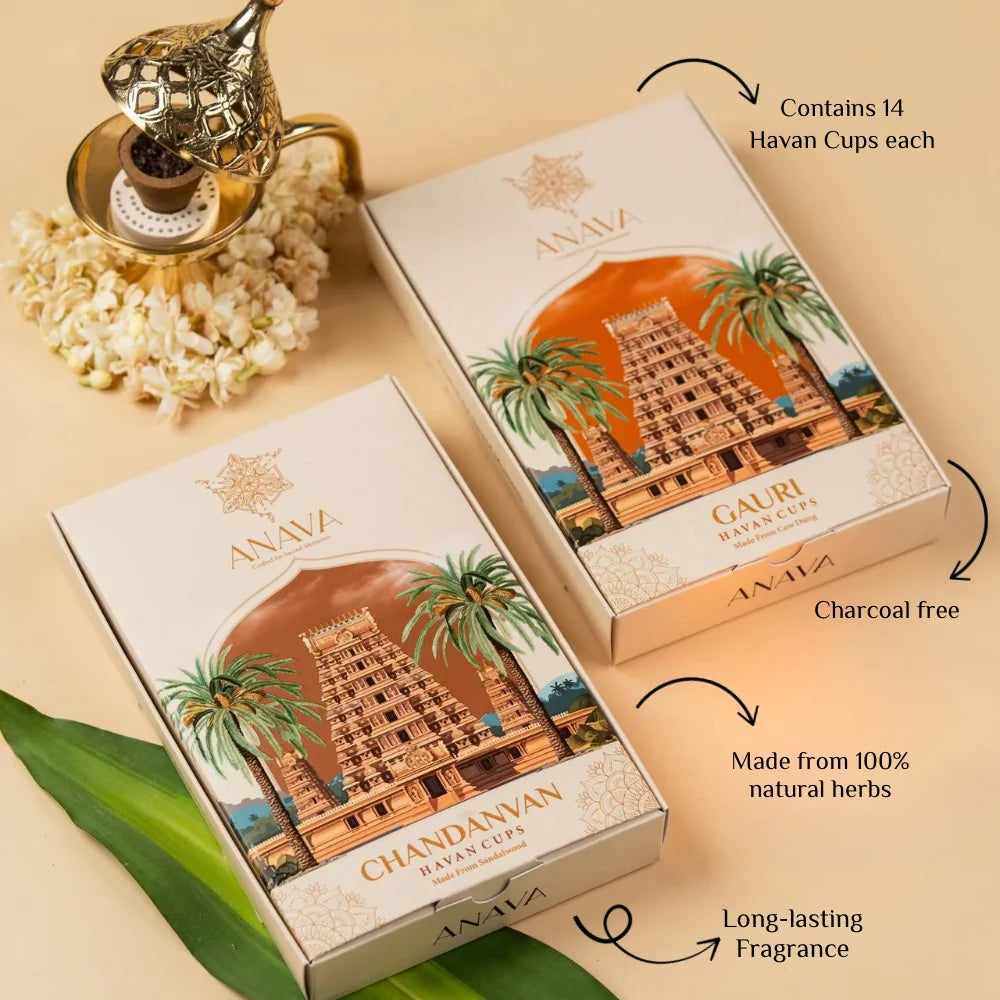 House of Anava Sacred Havan Cups Combo Pack-blended Sandalwood & Cow Dung
