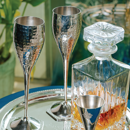 Purple Bird Silver Plated 'Jashn' Champagne Flutes (Two Glasses)
