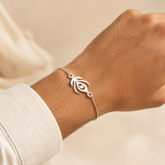 Purple Bird ‘Mor Pankh’ Silver-Plated Rakhi Bracelet (with Roli Chawal Set)