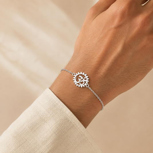 Purple Bird ‘Om Prabha’ Silver-Plated Rakhi Bracelet (with Roli Chawal Set)