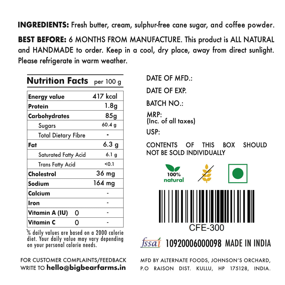 Big Bear Farms Coffee Caramel Toffees (20 Pieces)