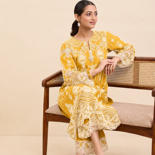 Baranda Kurta and Pant Set - Haldi