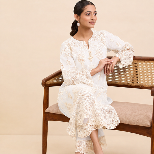 Baranda Kurta and Pant Set - Ivory