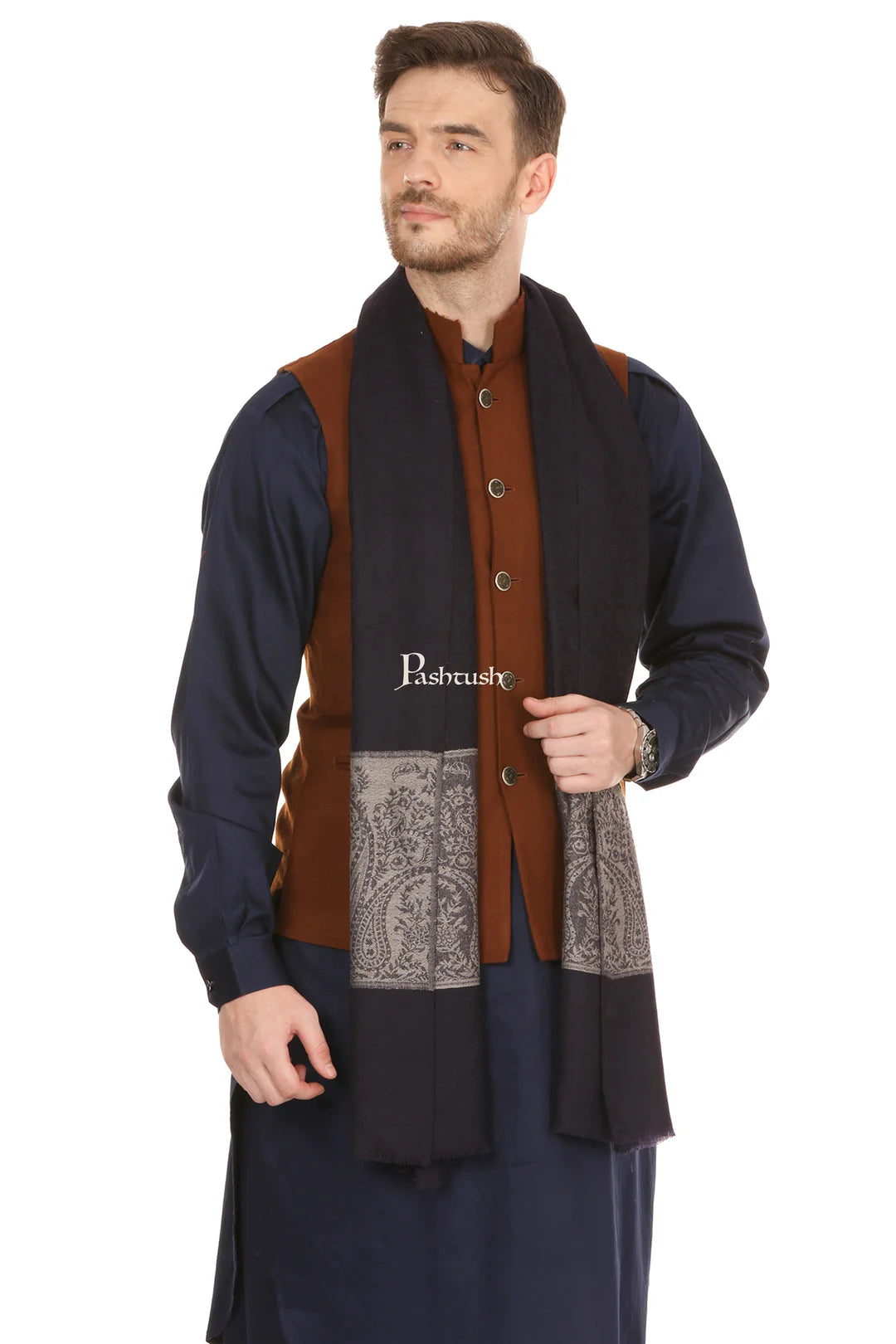 Pashtush Men’s Fine Wool Reversible Muffler Black