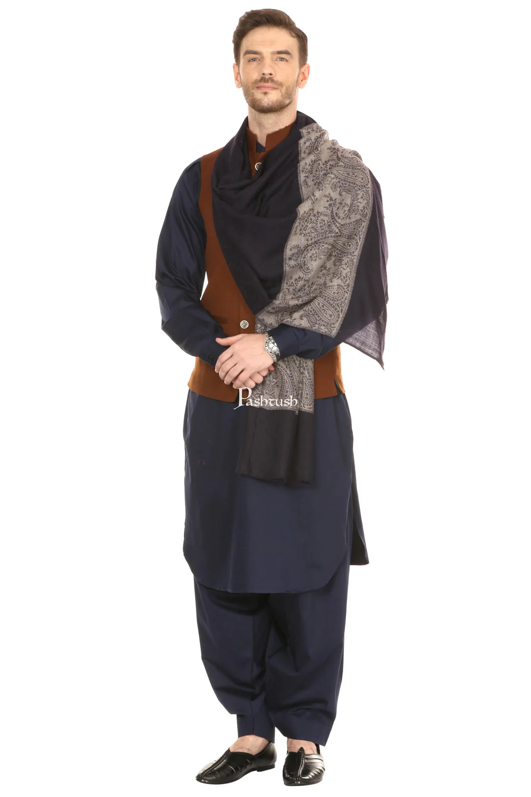 Pashtush Men’s Fine Wool Reversible Muffler Black