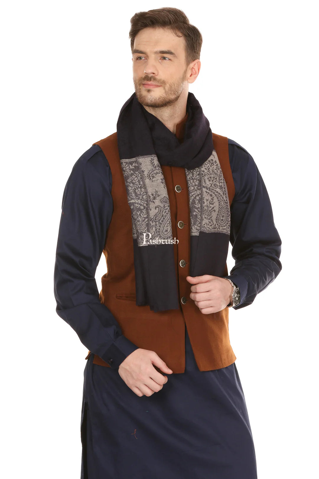 Pashtush Men’s Fine Wool Reversible Muffler Black