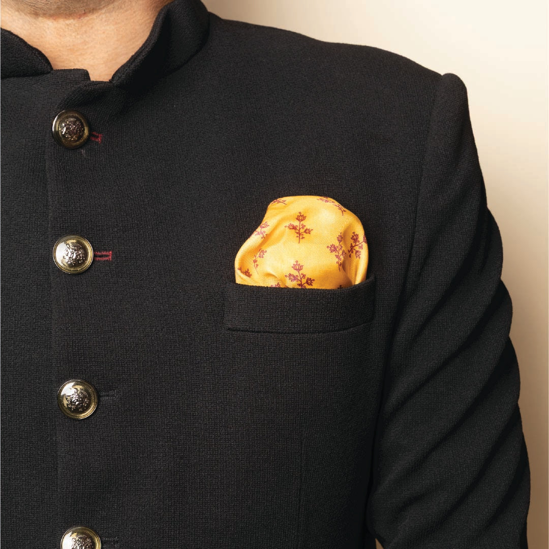 Purple Bird 'Kamal Buta' Twill Silk Pocket Square - Haldi
