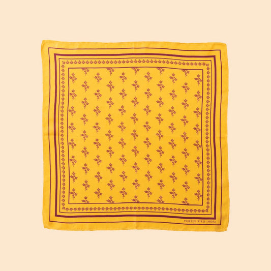 Purple Bird 'Kamal Buta' Twill Silk Pocket Square - Haldi