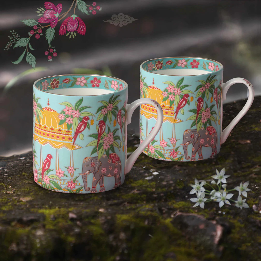 Kainaat Kanha Elephant Blue Mugs (Two Mugs)