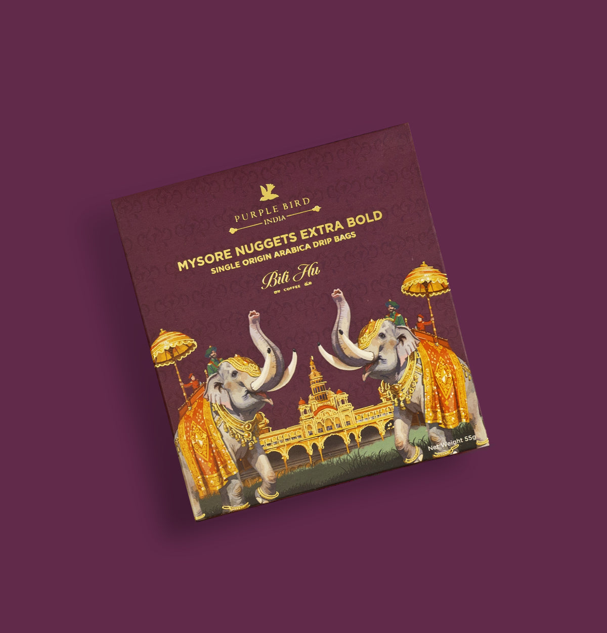 Purple Bird × Bili Hu Mysore Nuggets Extra Bold Arabica Coffee – Drip Bags (Set of 5) | Limited Edition