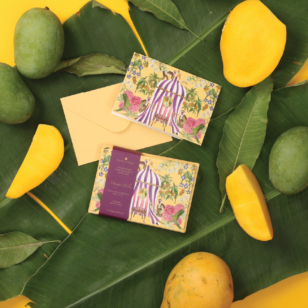 Purple Bird 'Mango Mela' Notecards with Envelopes (Pack of 10)