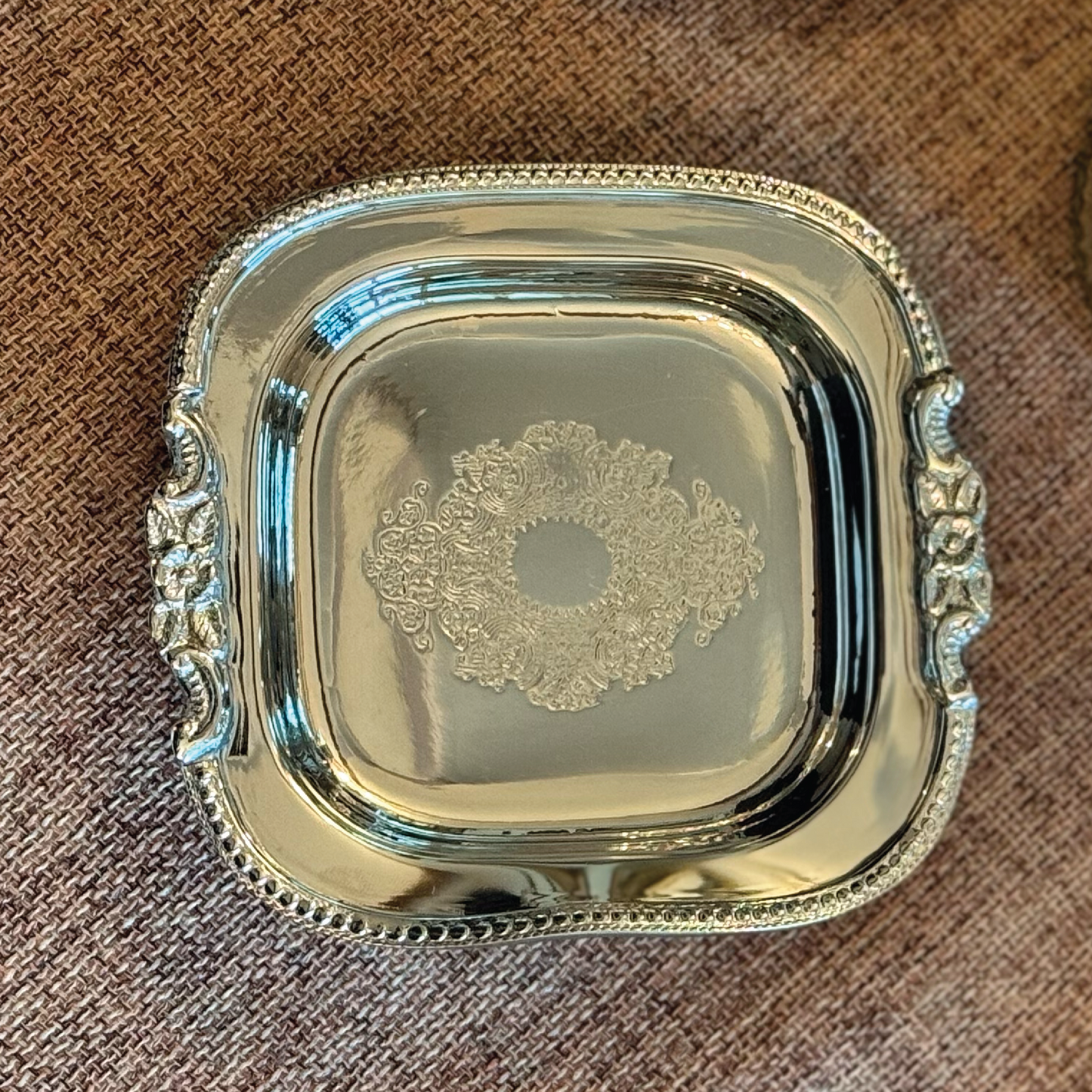 Purple Bird Mini 'Shobha' Silver Plated Coaster Tray/Jewelry Holder