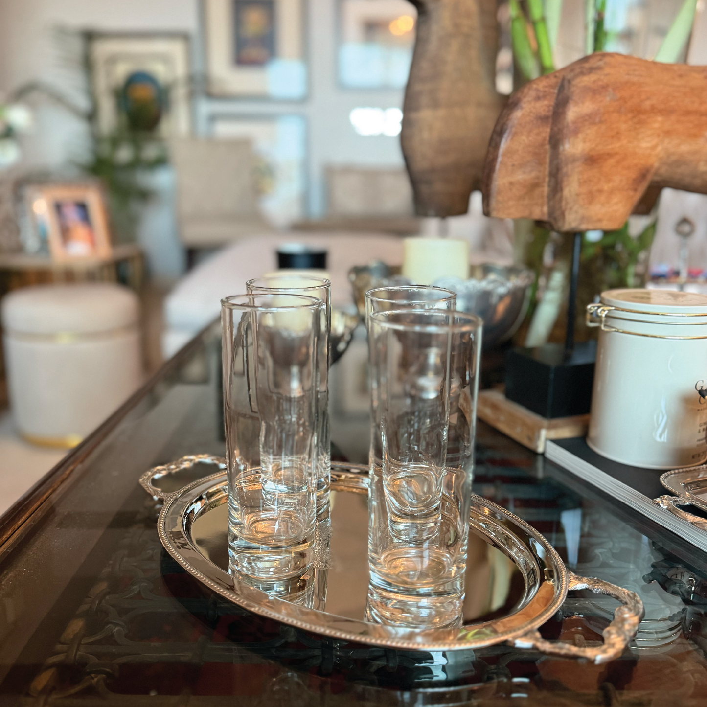 Purple Bird 'Shobha' Silver Plated Tray with Handles (Oval)
