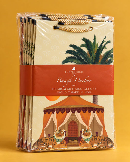 Purple Bird 'Baagh Darbar' Medium Gift Bags (Pack of 5)