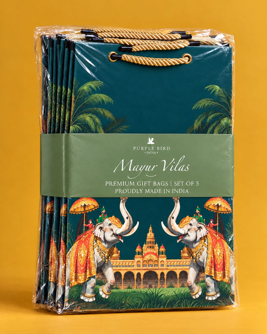 Purple Bird 'Mysore Vilas' Medium Gift Bags (Pack of 5)