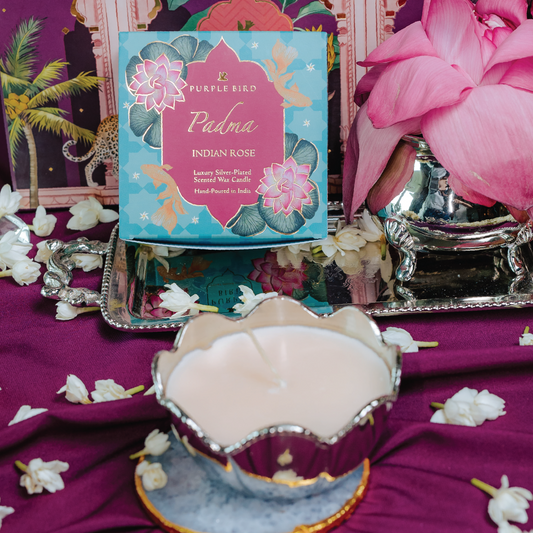 Purple Bird 'Padma' Silver Plated Candle (Indian Rose)