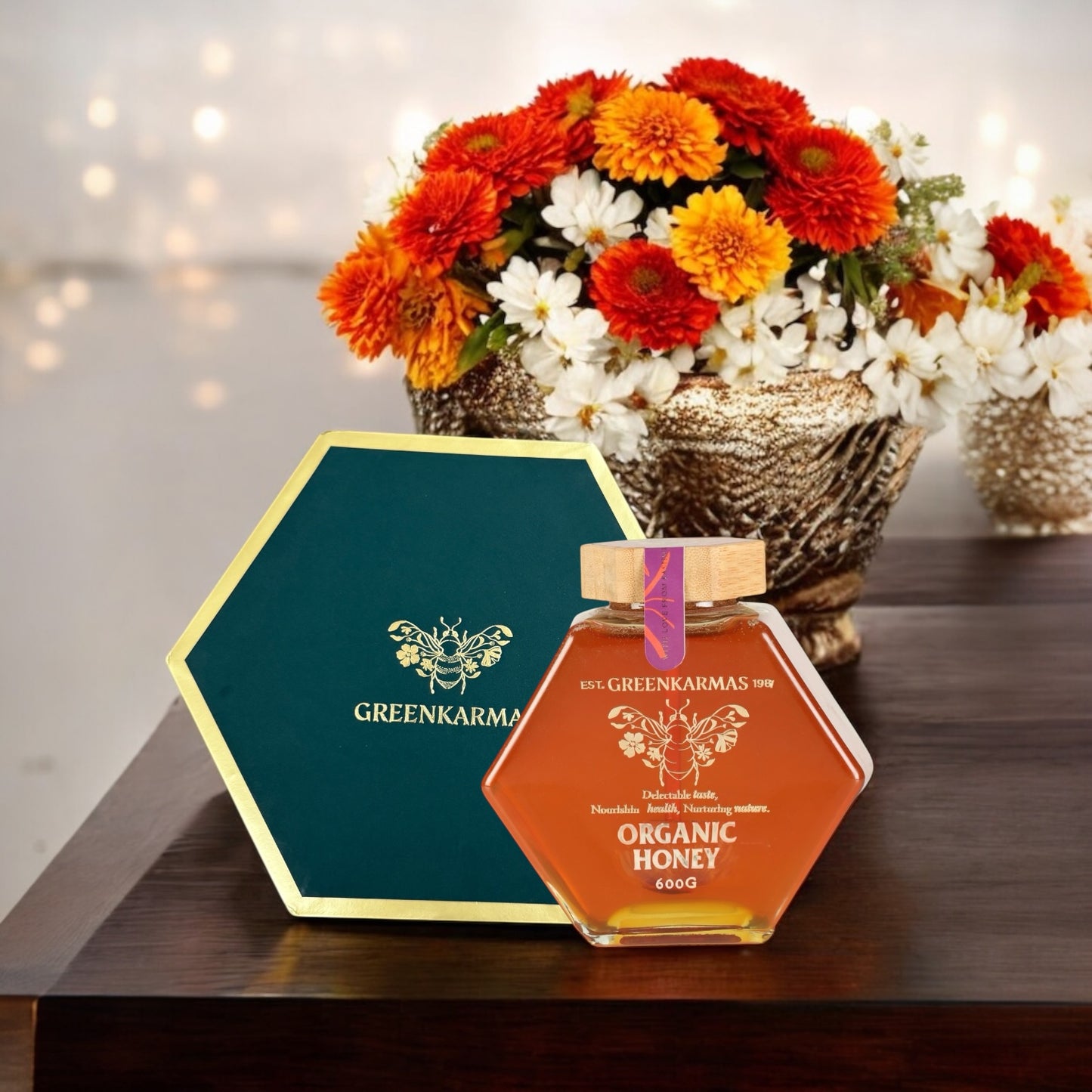Greenkarmas Artisanal Organic Honey in Honeycomb Box